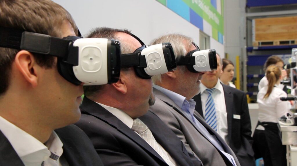 Immerse yourself in virtual corporate worlds using a virtual reality headset