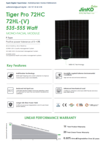 Jinko Solar | Tygrys PRO | 72HC | 72HL-(V) | 535, 540, 545, 550 i 555 watów 