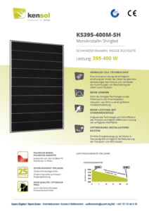 Kensol modul KS395M-SH, solární modul 395 W, monokrystalický šindel