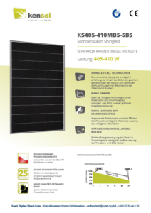 Modulo Kensol KS405MB5-SBS, modulo solare da 405 watt, scandole monocristallino