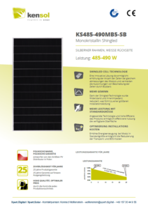 Kensol モジュール KS485MB5-SB、485 ワットソーラーモジュール、シングル単結晶
