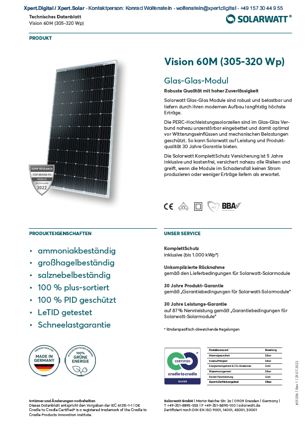 Solarwatt | Vision 60M | 305-320 Watt | PDF Datenblatt