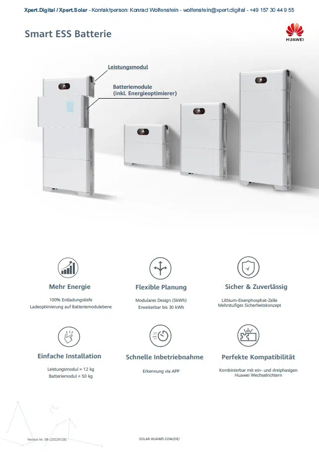 Stromspeicher: Huawei LUNA2000 Datenblatt – Smart ESS Batterie