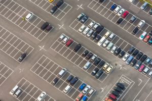 Aerial view of a parking lot in Osaka in Japan