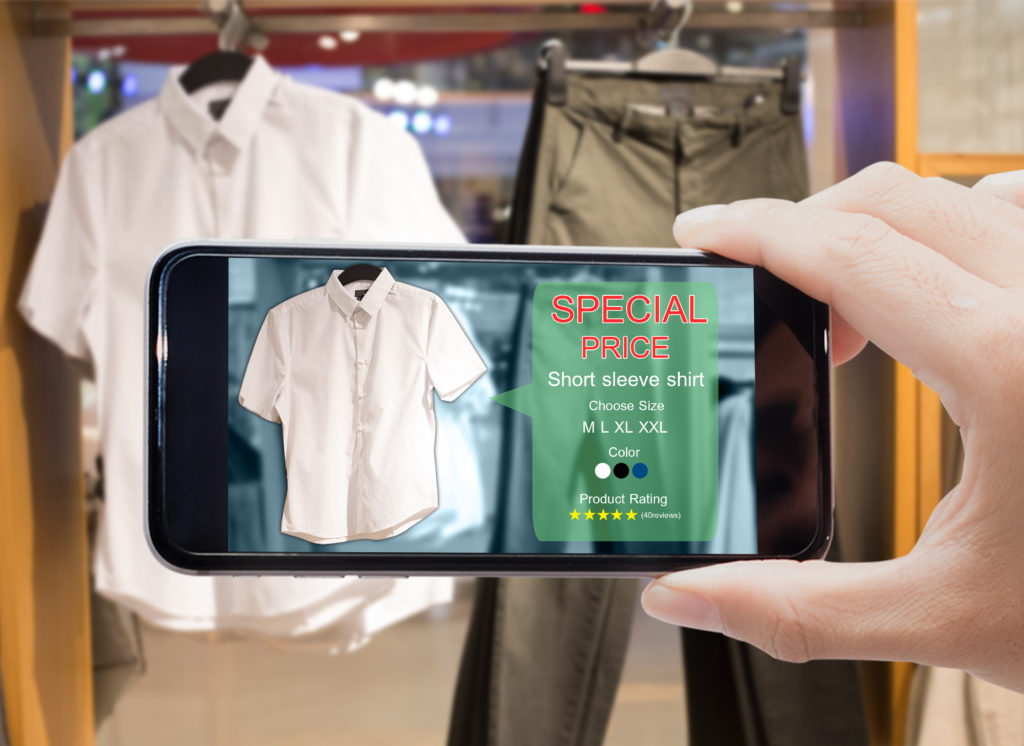 Smartphone-Business-Konzept für den stationären Handel: 3D Einkaufserlebnis mit vielen Details