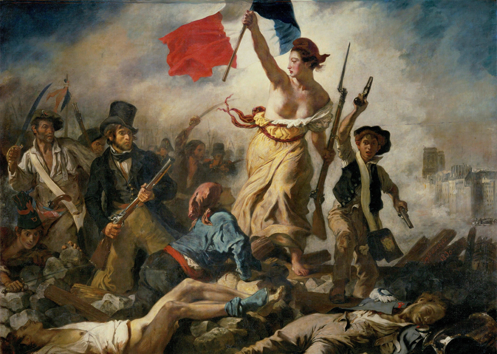 Svoboda vede lid - olej na plátně: Eugène Delacroix, 1830