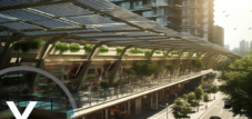 Macchina per rendering 3D AI e XR: moduli solari trasparenti - fotovoltaico integrato negli edifici (GIPV) nei centri urbani