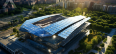Macchina per rendering 3D AI e XR: Energia con trasparenza - Dalla facciata al parcheggio - Moduli solari trasparenti