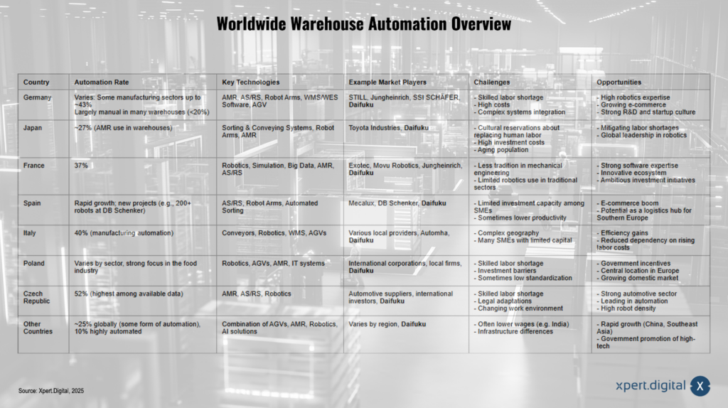 Visão geral mundial da automação de armazéns: Alemanha, Japão, França, Espanha, Itália, Polônia, República Tcheca e outros países